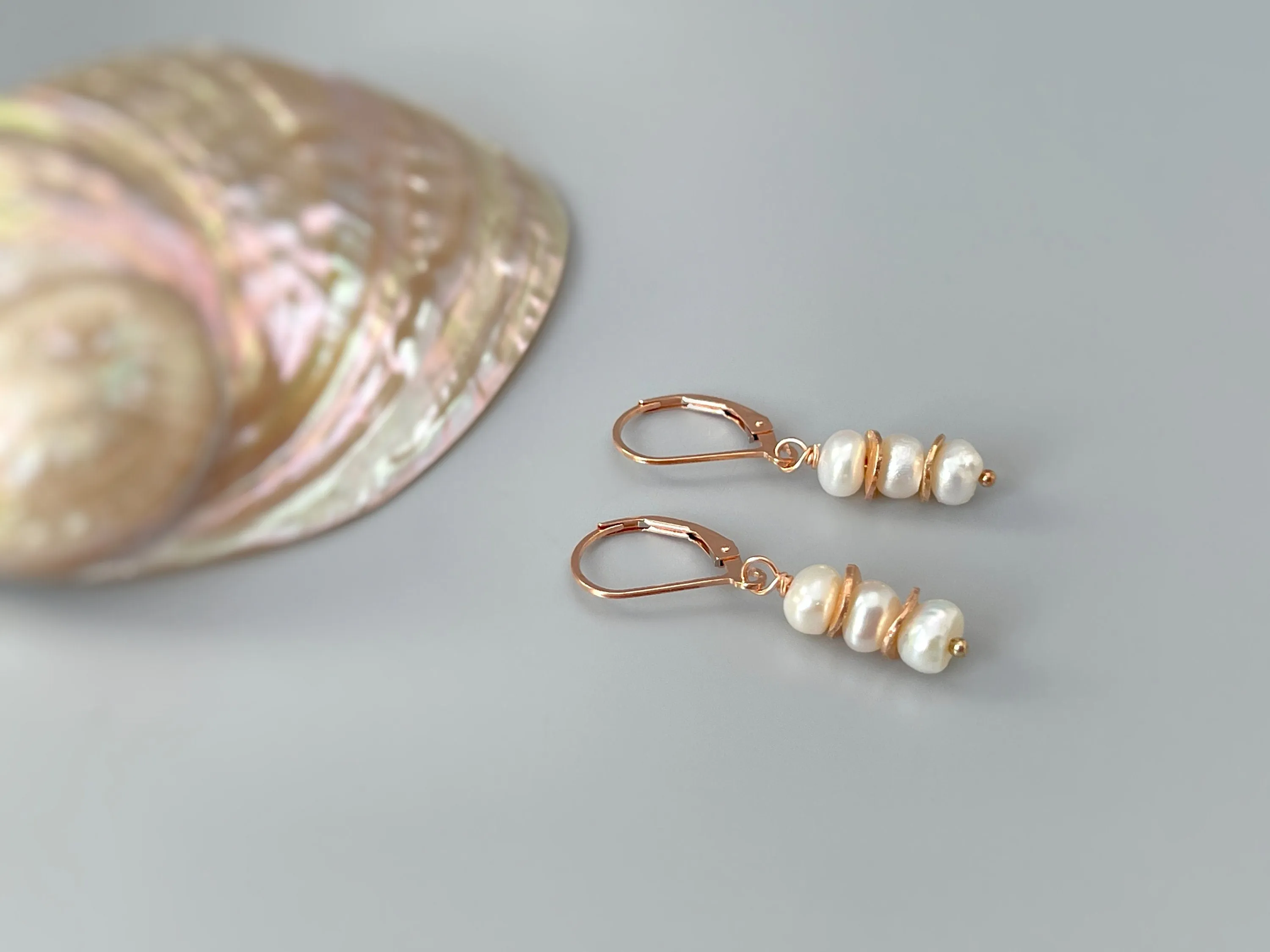 Dainty Pearl drop earrings, 14k Gold, Boho freshwater pearl lightweight earrings