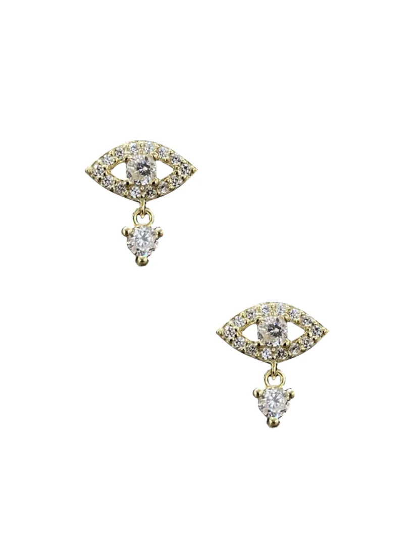 Dangle CZ Evil Eye Studs - Gold