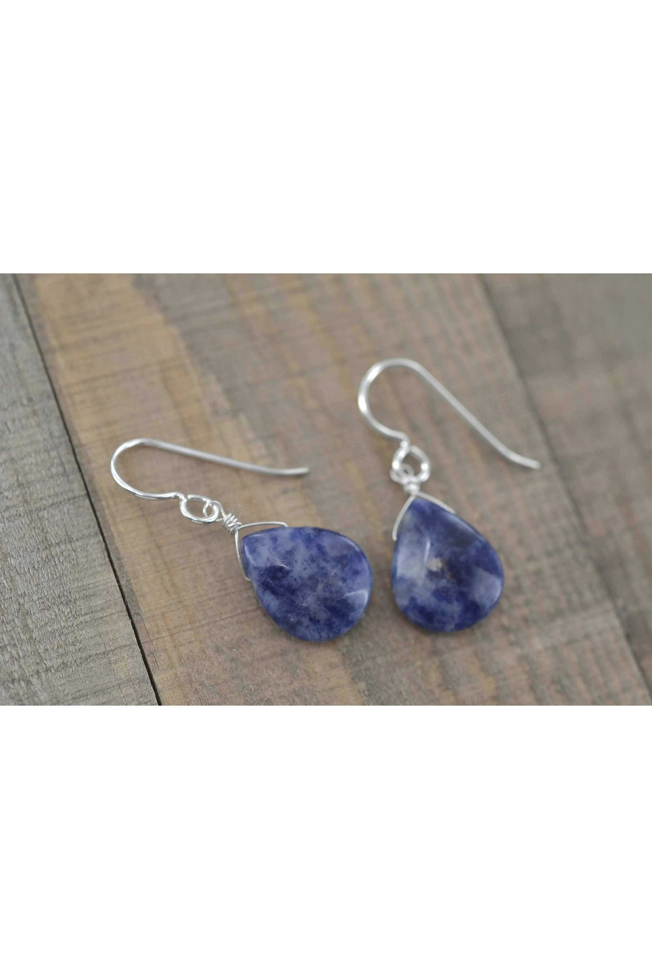 Dark Blue Sodalite Gemstone Silver Earrings