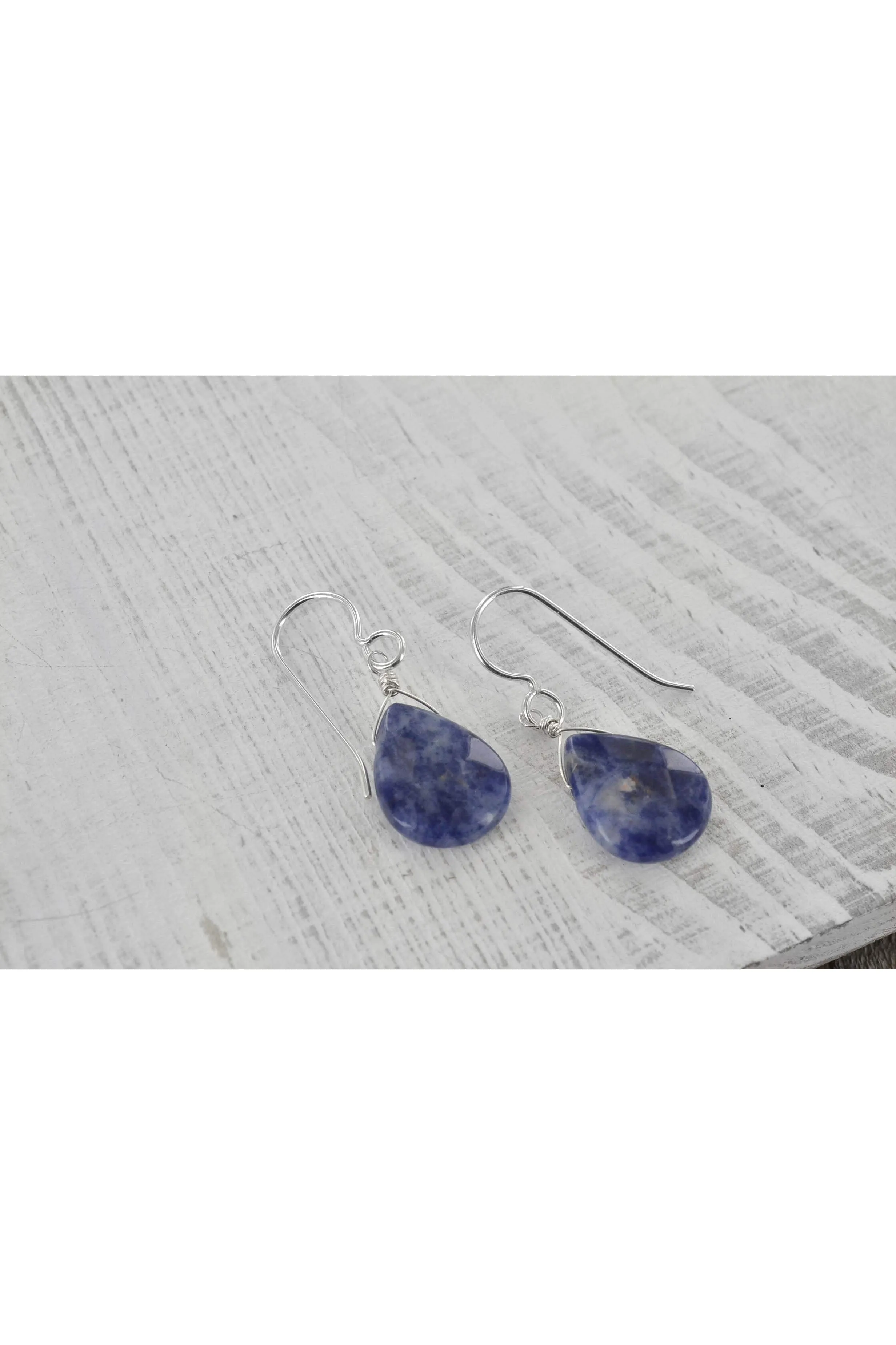 Dark Blue Sodalite Gemstone Silver Earrings