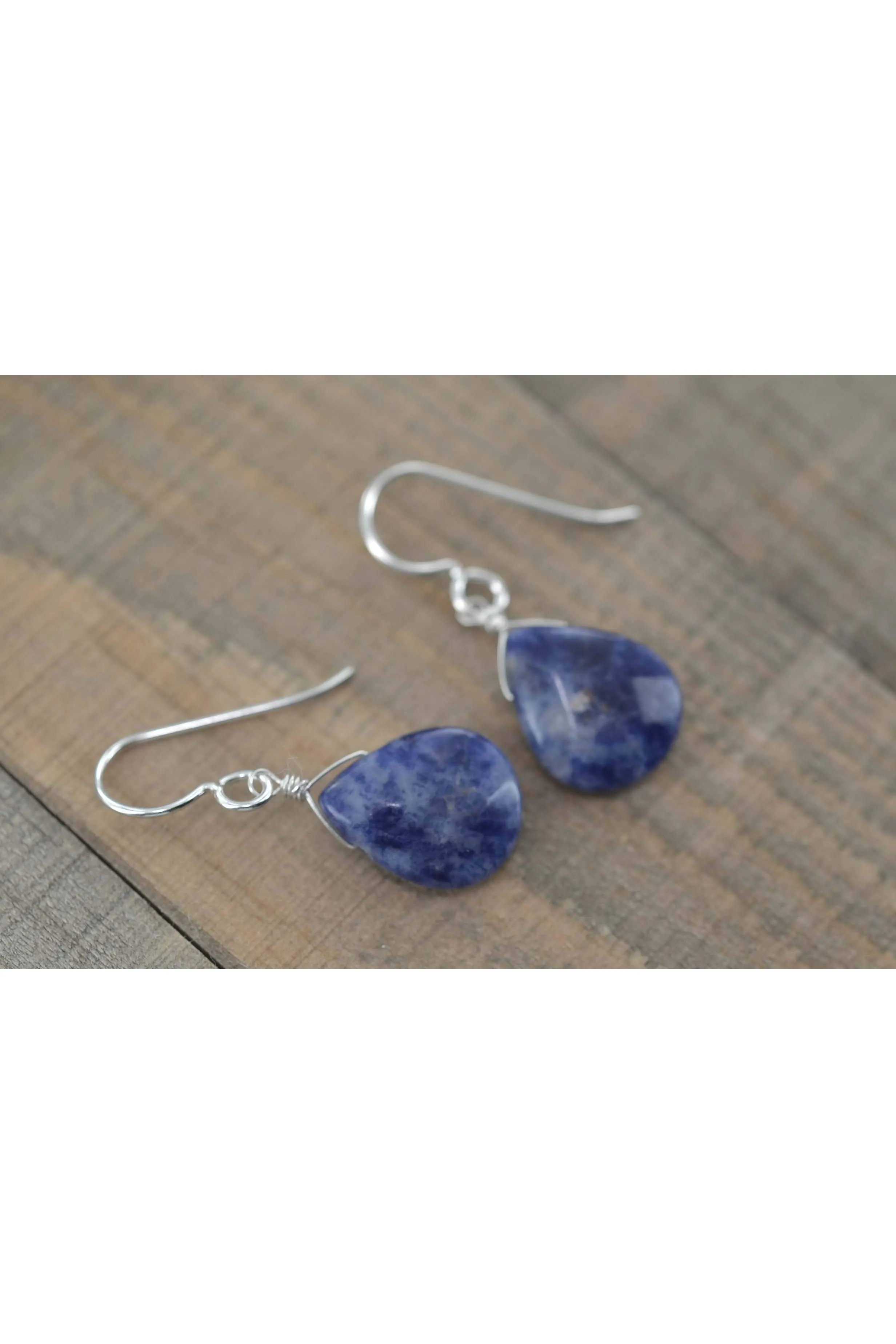 Dark Blue Sodalite Gemstone Silver Earrings