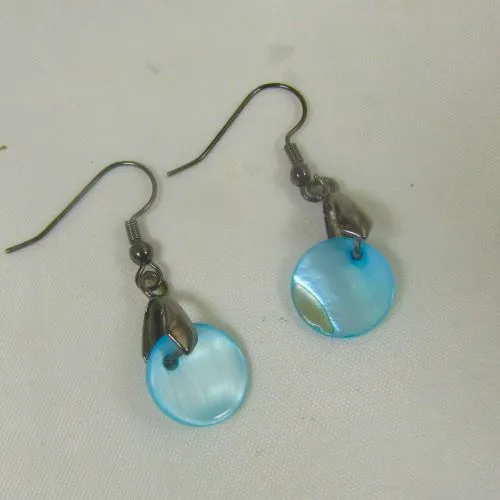 Delicate Blue Drop Earring on Gun Metal Ear wires