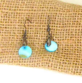 Delicate Blue Drop Earring on Gun Metal Ear wires