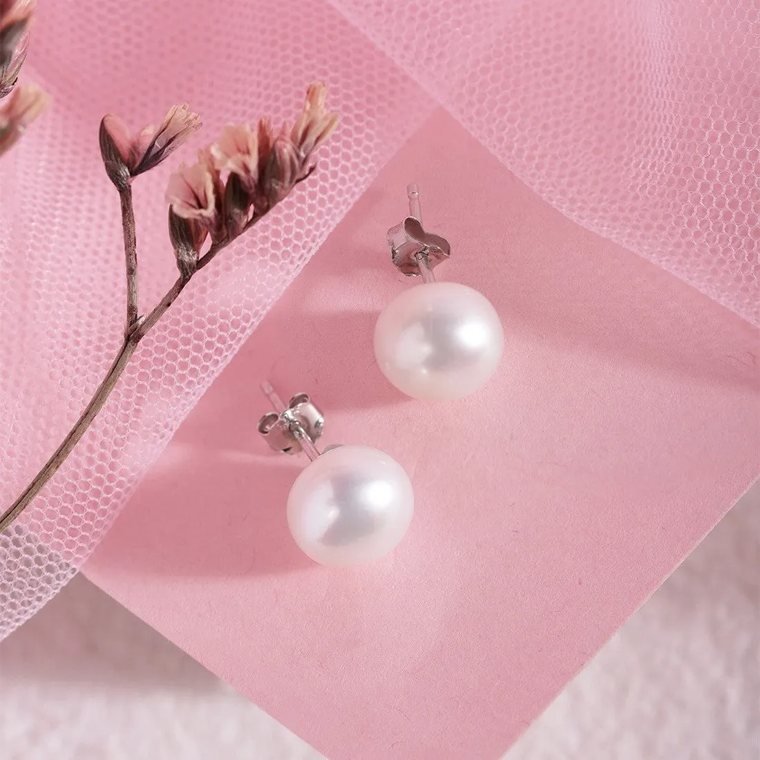 Delicate Dot Pearl 925 Silver Earrings (8mm Pearl)