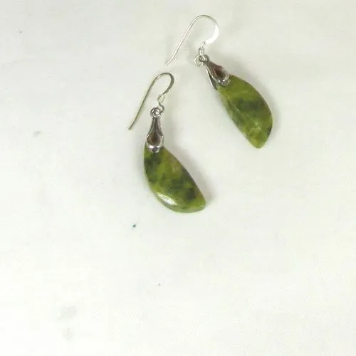 Designer Atlantisite Green Gemstone and Sterling Silver Earrings