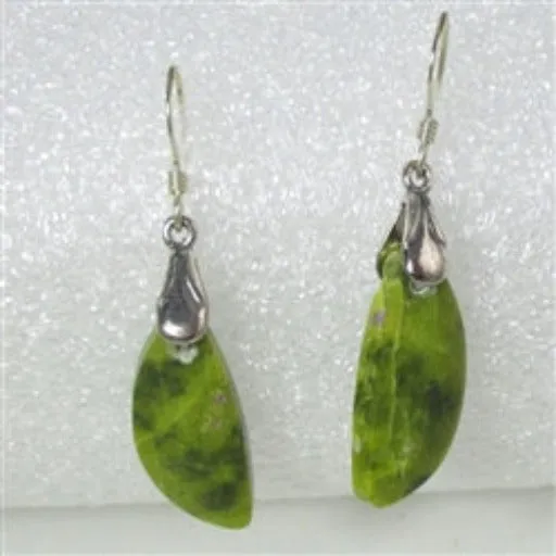 Designer Atlantisite Green Gemstone and Sterling Silver Earrings