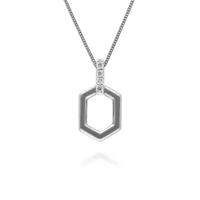 Diamant Pave Hexagon Anhänger in 9ct Weiß Gold