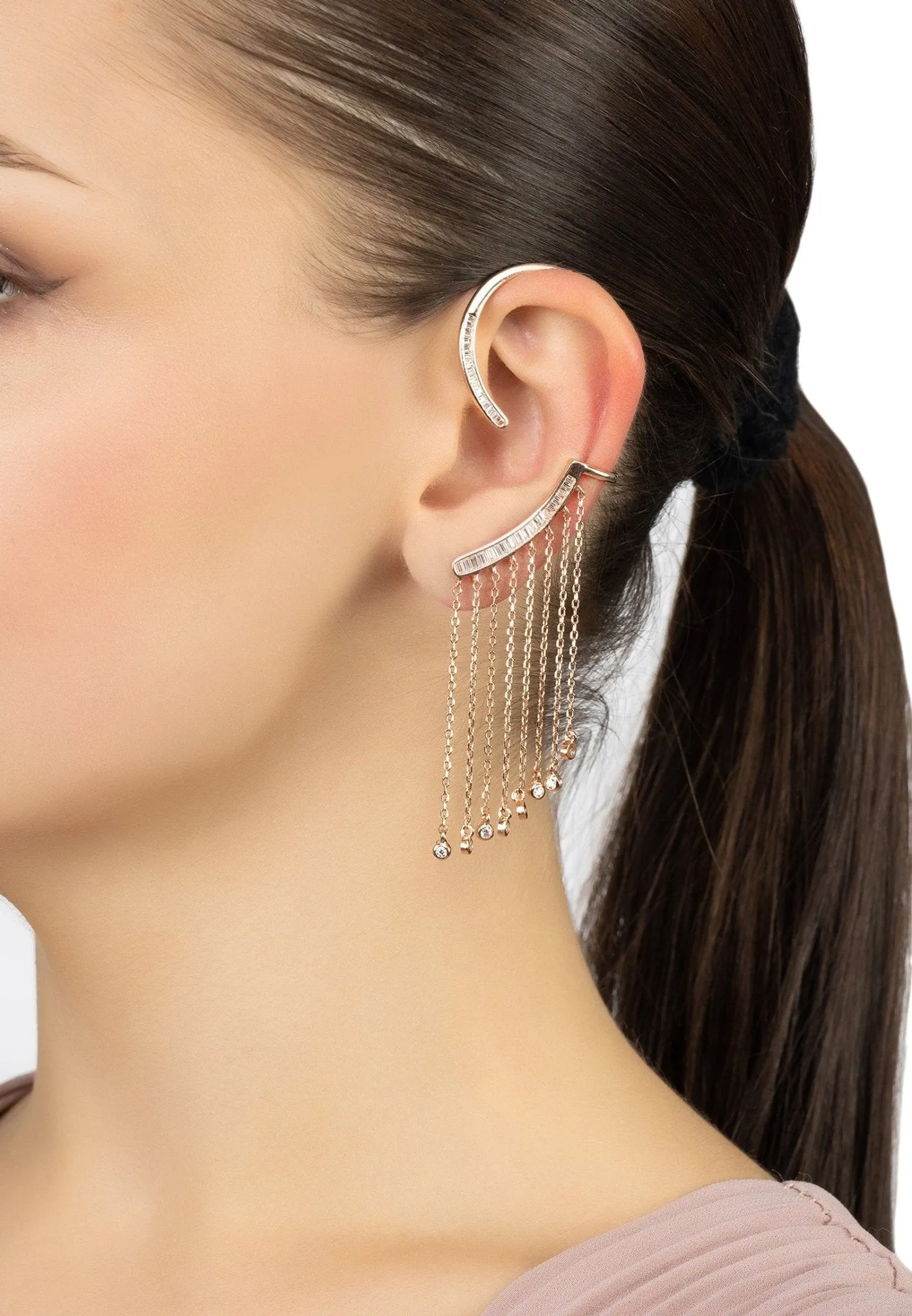 Dubai Tassel Ear Climber Left Rosegold