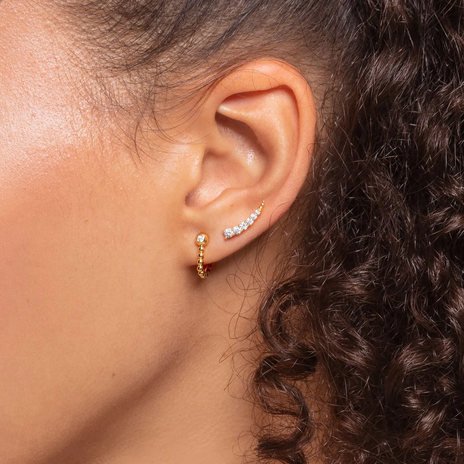 Ear Climber White Stones