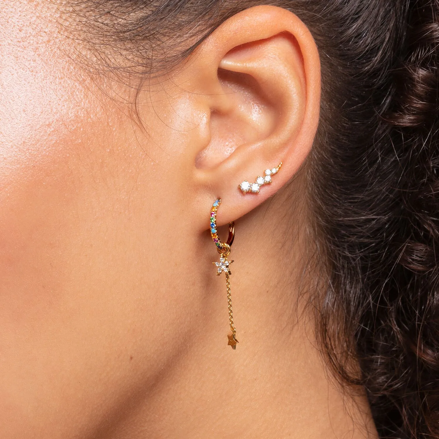 Ear Climber White Stones