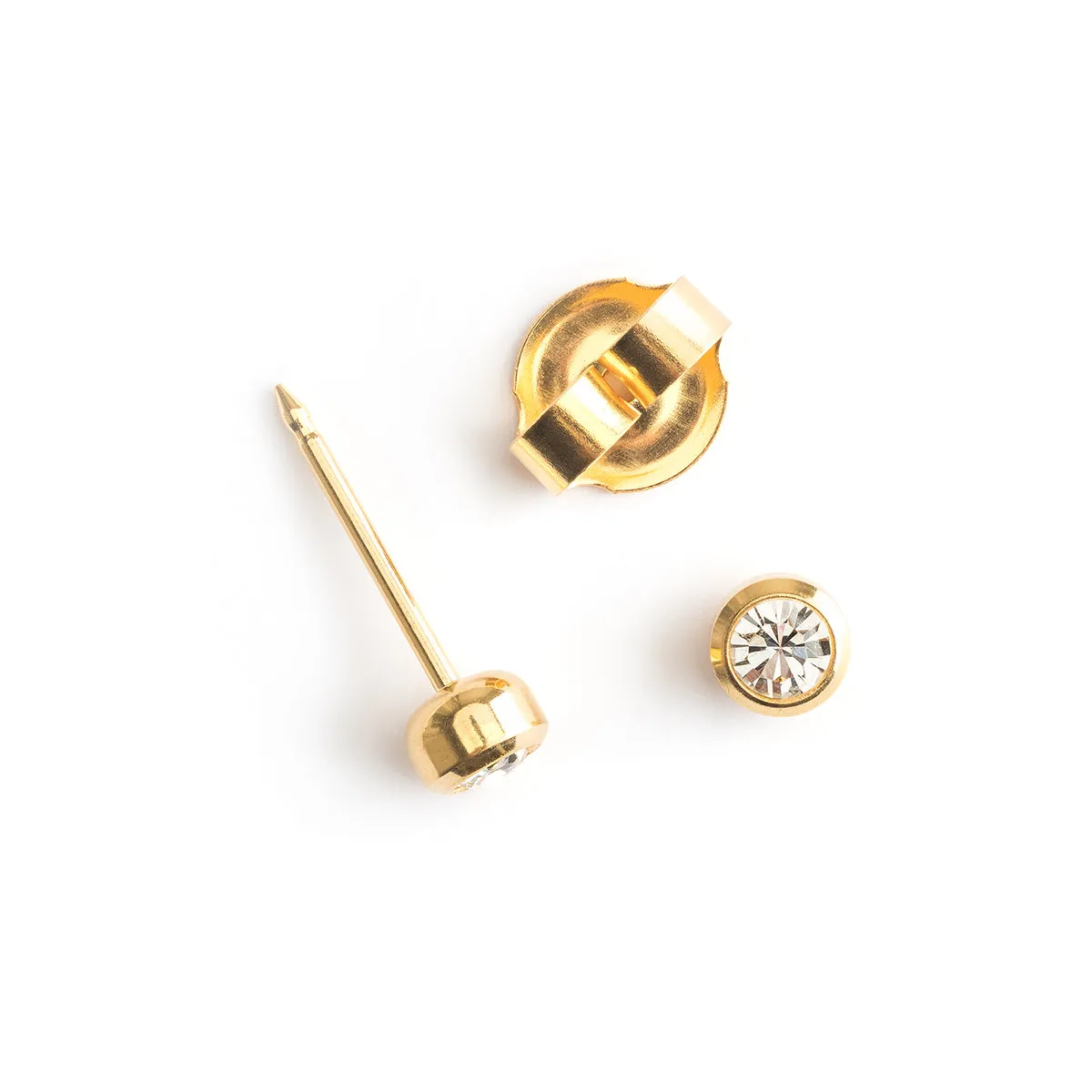 Ear Piercing 3 mm Bazel Crystal Gold Plated Self Piercer