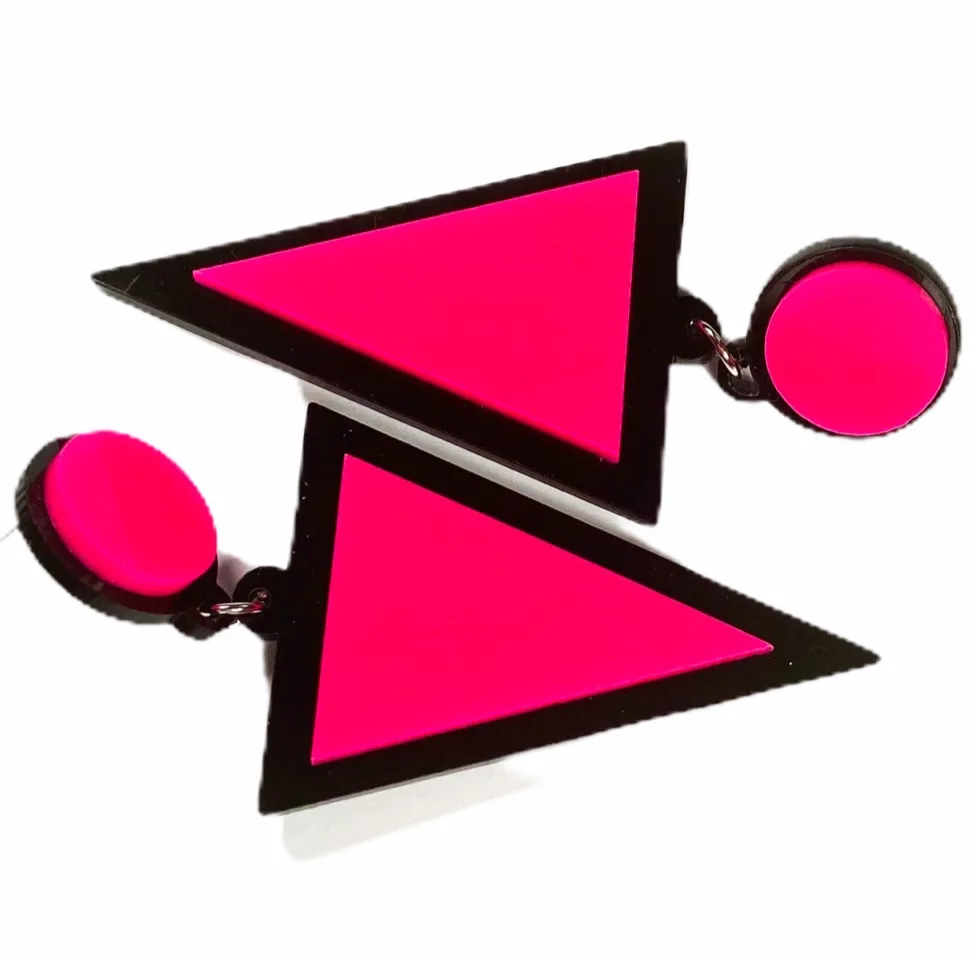 Earrings - Oversized geometric pink and black drops