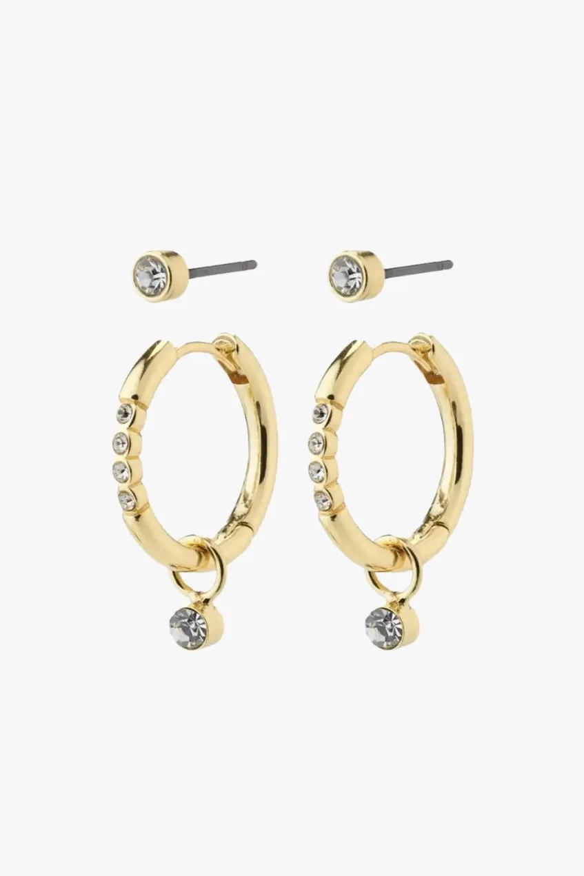 Elna Crystal Hoop Gold Set 2 Recycled Earrings