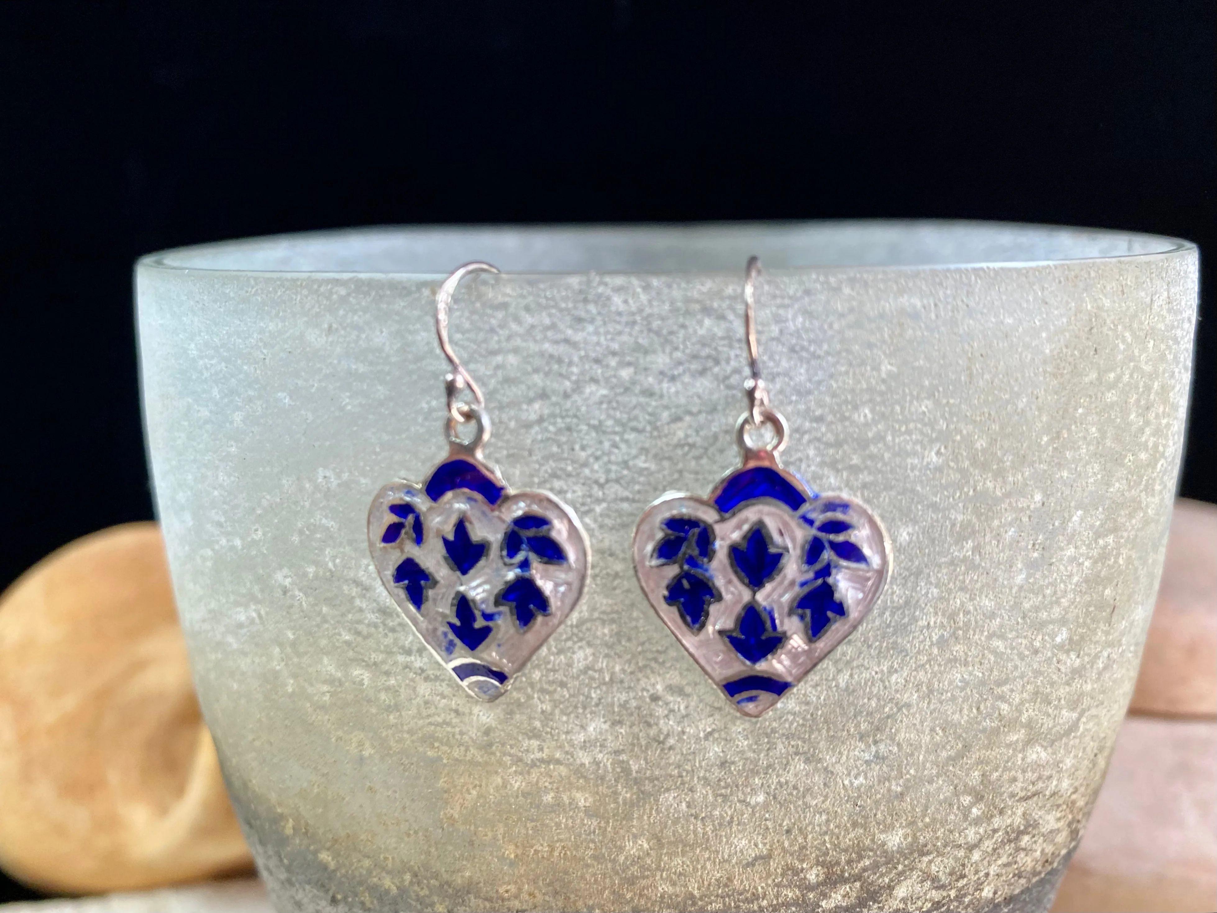 Enamel Silver Leaf Earrings