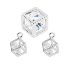 Estrellaª Charms with Cz - Floating Cubes - Crystal / Silver