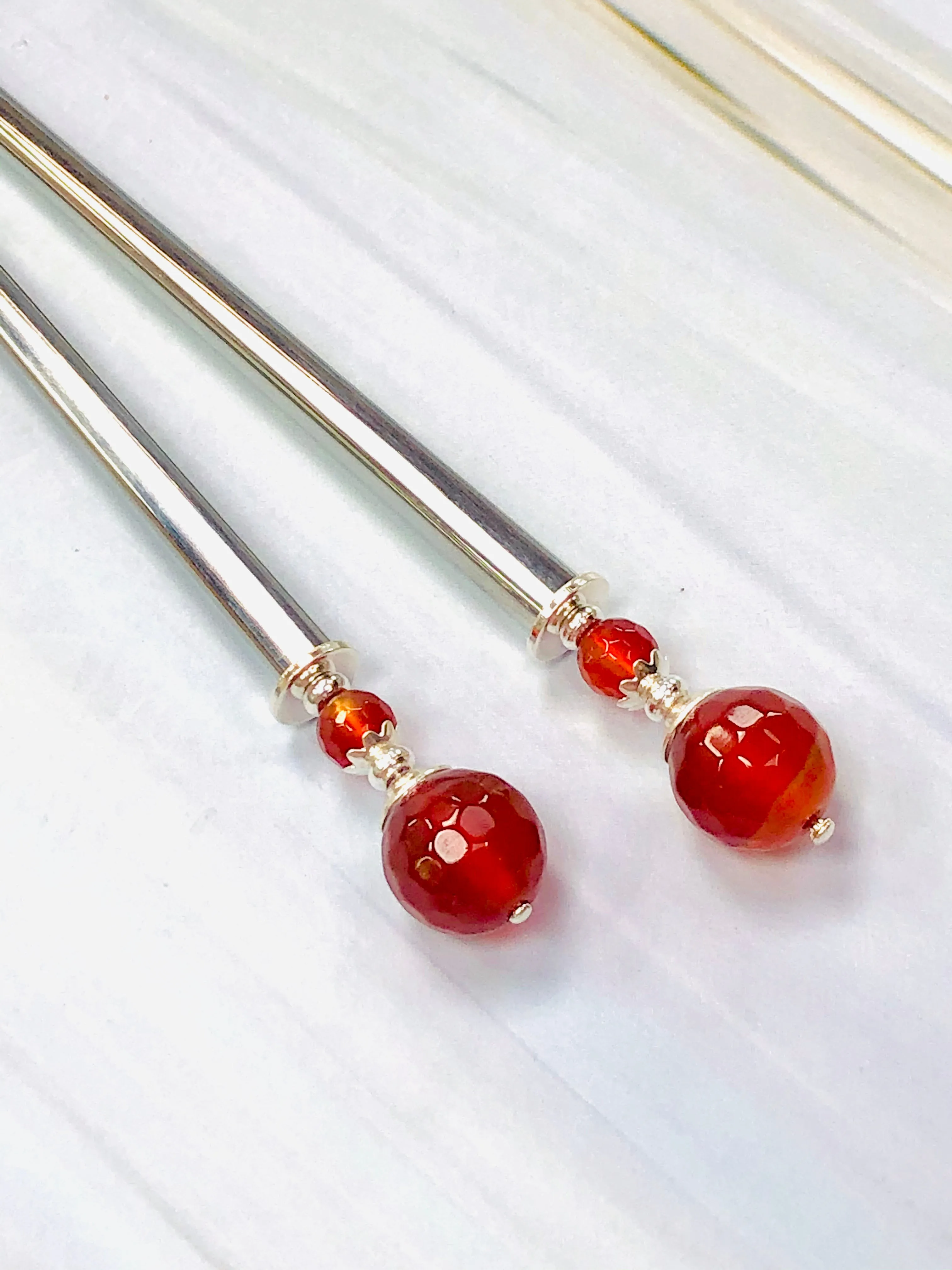 Faceted Carnelian Gemstone Hair Sticks, silver Carnelian Hair Pin, shawl pin, sweater pin,