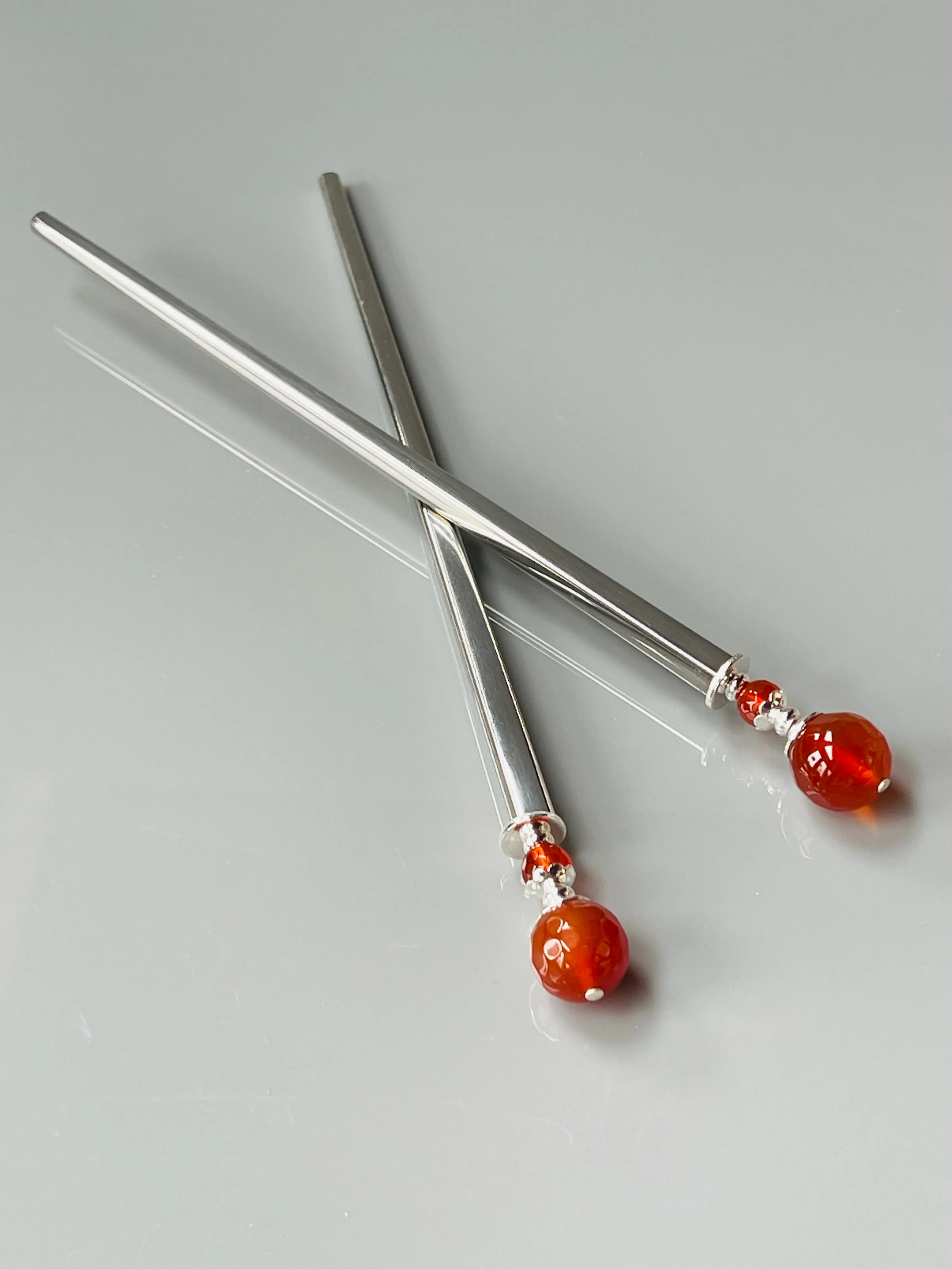 Faceted Carnelian Gemstone Hair Sticks, silver Carnelian Hair Pin, shawl pin, sweater pin,