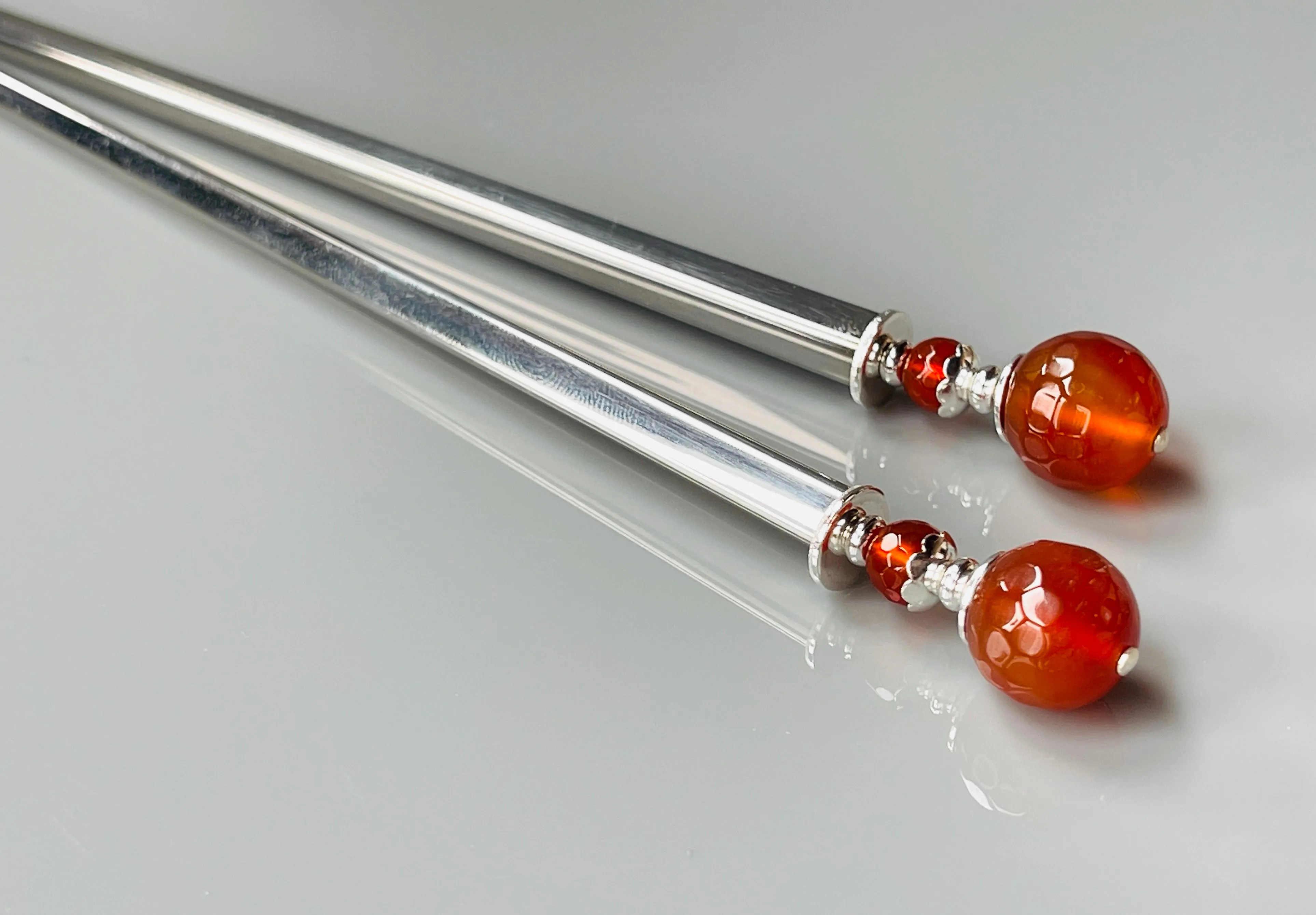 Faceted Carnelian Gemstone Hair Sticks, silver Carnelian Hair Pin, shawl pin, sweater pin,