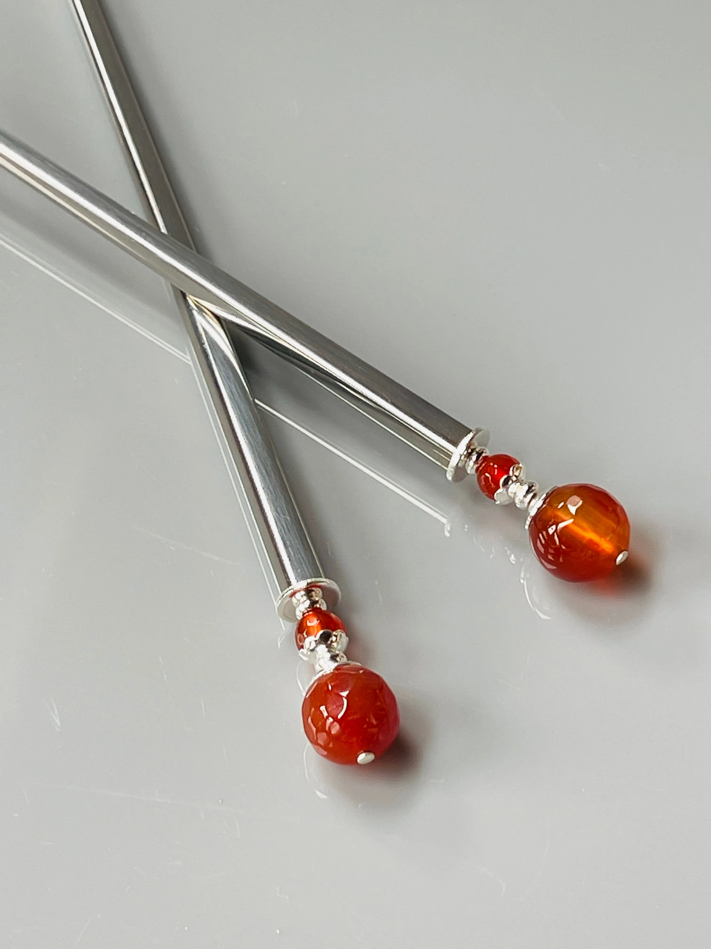 Faceted Carnelian Gemstone Hair Sticks, silver Carnelian Hair Pin, shawl pin, sweater pin,