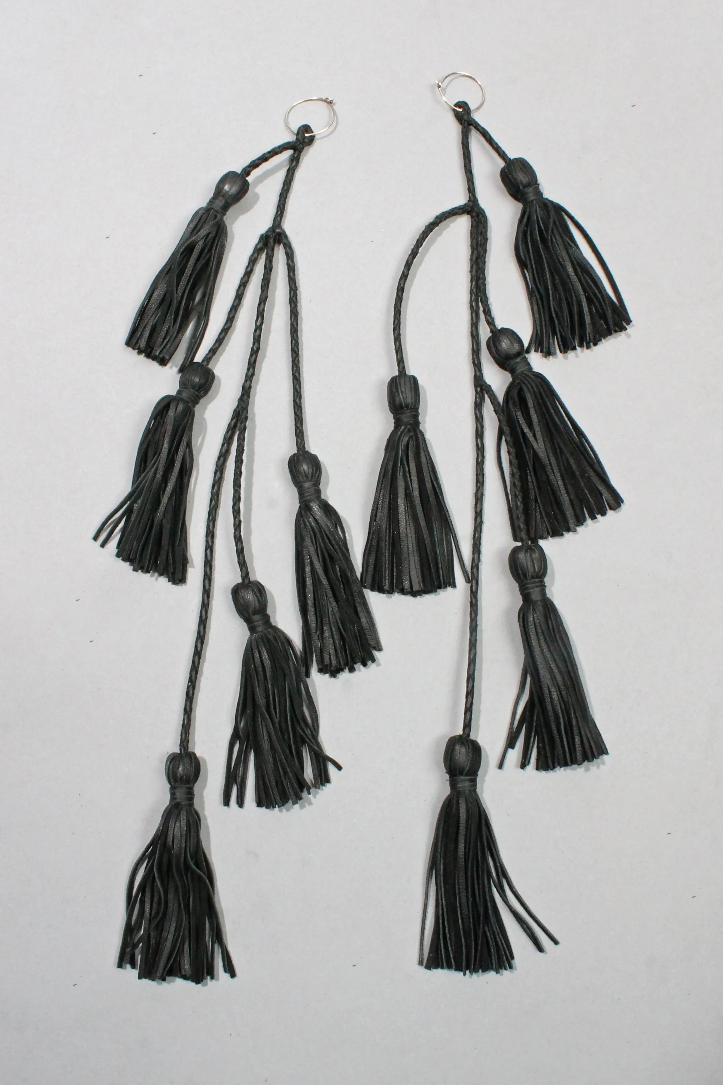 Five and Diamond Braided 5 Tassel Earrings - Black