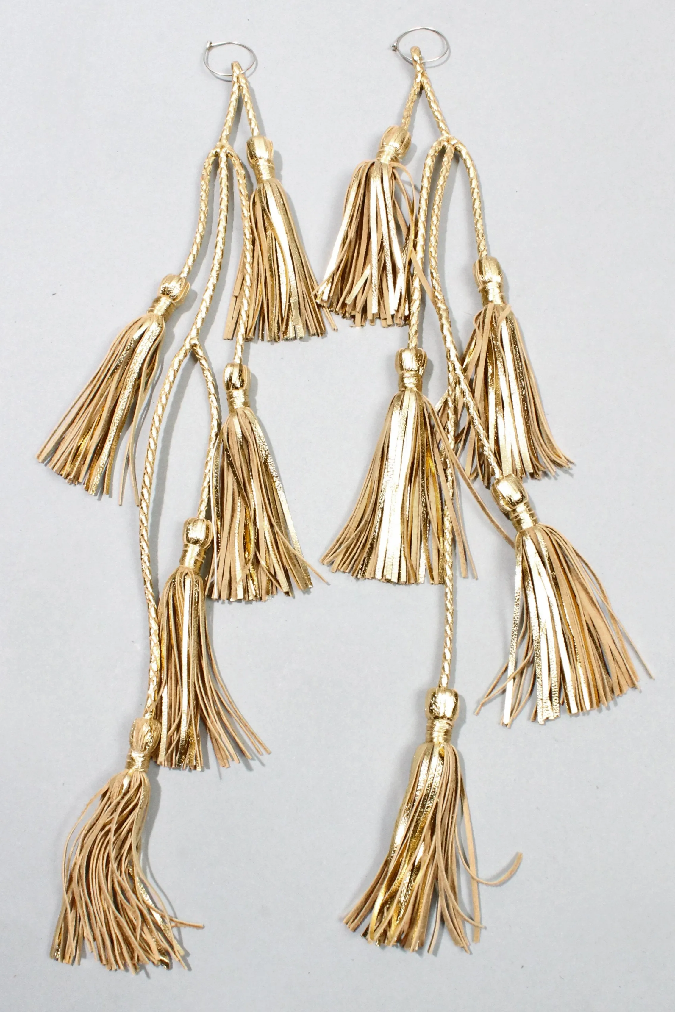 Five and Diamond Braided 5 Tassel Earrings - Gold