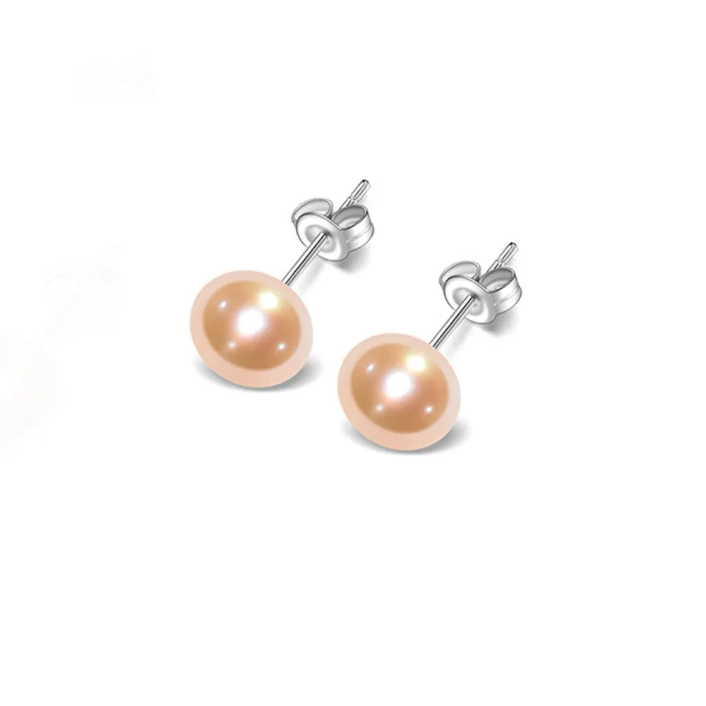 Freshwater Pearl Stud Earrings For Women - White, Pink, Black, Grey - 7mm Pearl