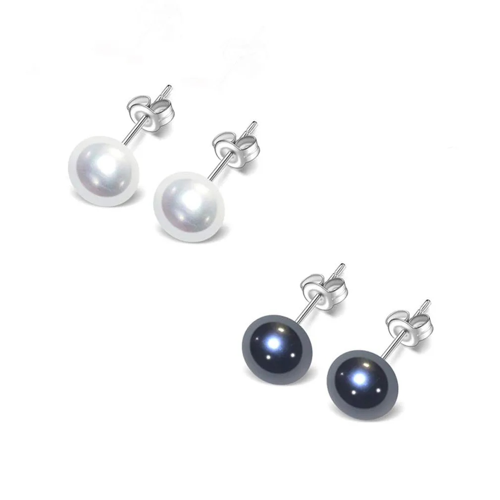 Freshwater Pearl Stud Earrings For Women - White, Pink, Black, Grey - 7mm Pearl