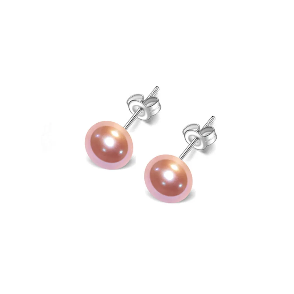 Freshwater Pearl Stud Earrings For Women - White, Pink, Black, Grey - 7mm Pearl