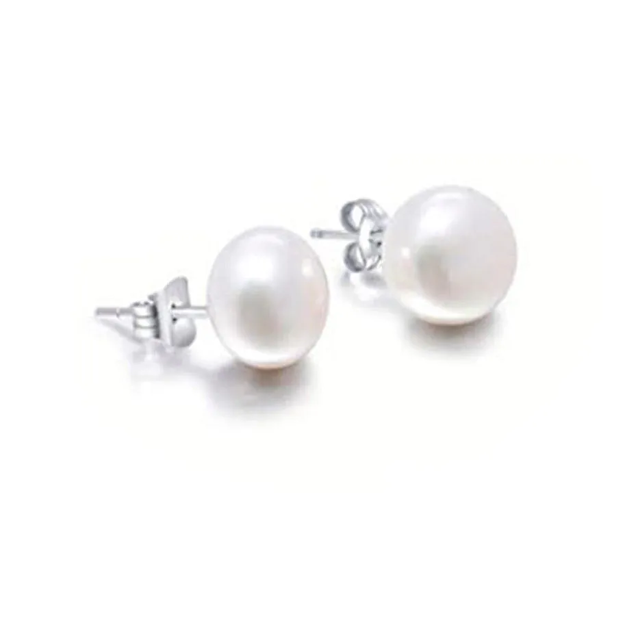 Freshwater Pearl Stud Earrings For Women - White, Pink, Black, Grey - 7mm Pearl