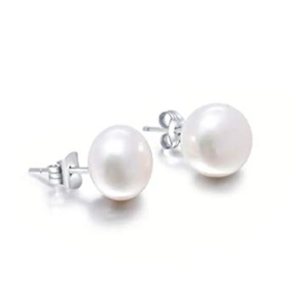 Freshwater Pearl Stud Earrings For Women - White, Pink, Black, Grey - 7mm Pearl