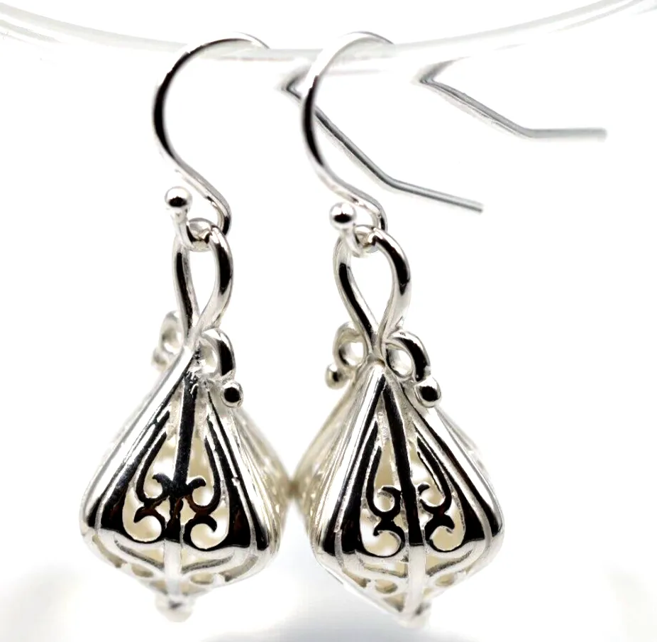 Genuine New Sterling Silver 925 Filigree Lantern Earrings