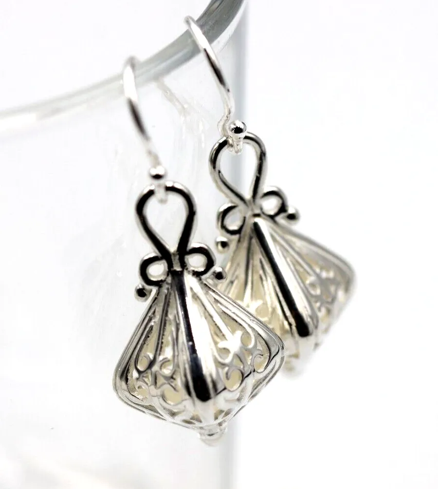 Genuine New Sterling Silver 925 Filigree Lantern Earrings