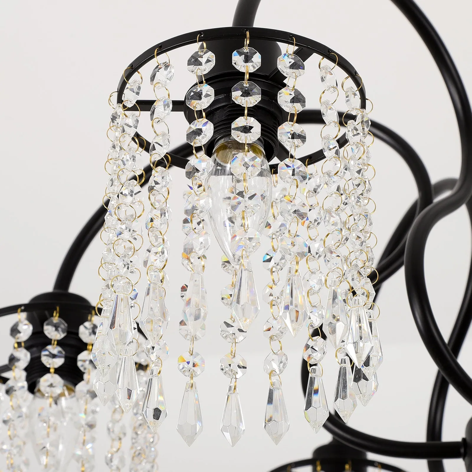 Glowlings 6-Light 30"Wide Farmhouse Black Tassel Hanging Crystal Chandelier