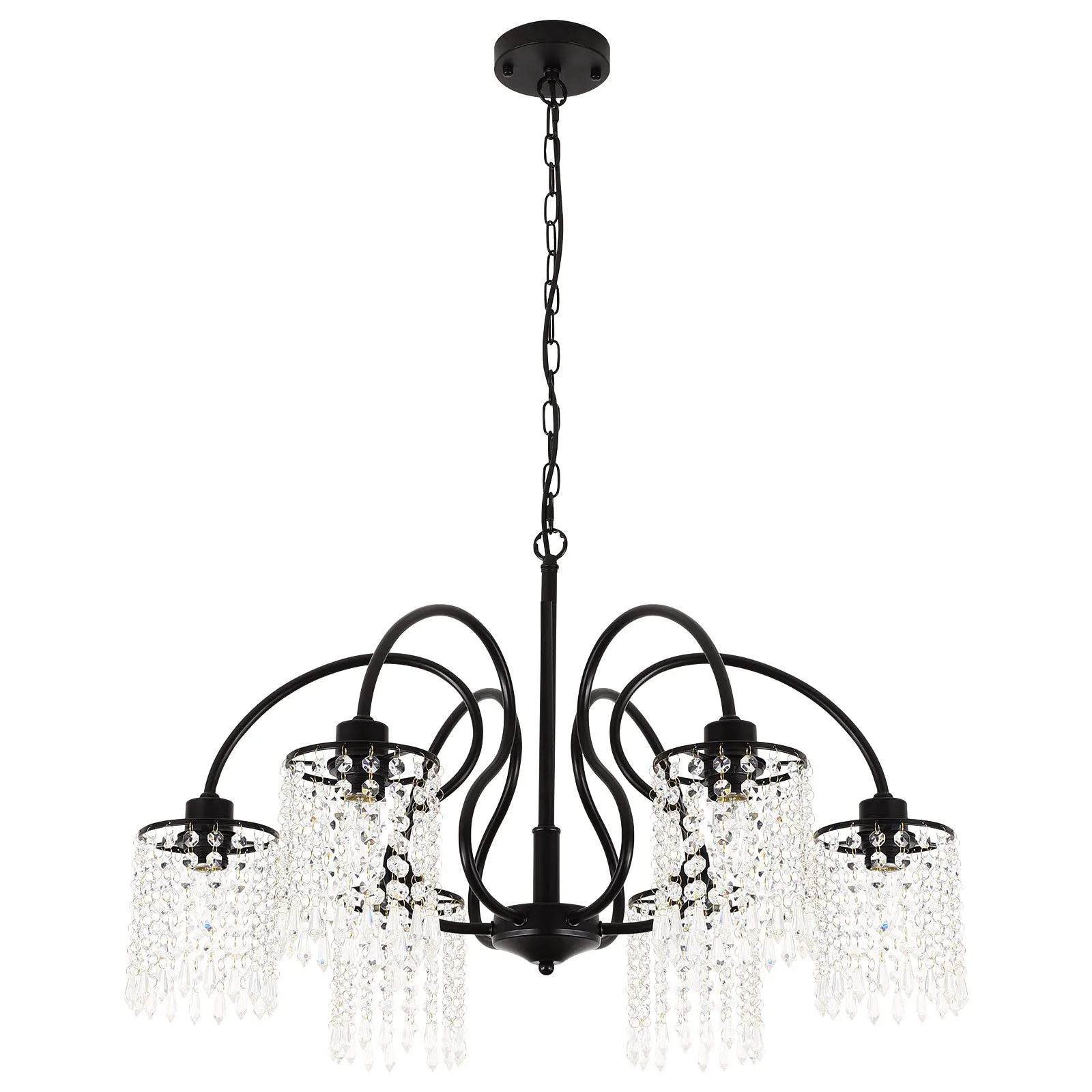 Glowlings 6-Light 30"Wide Farmhouse Black Tassel Hanging Crystal Chandelier