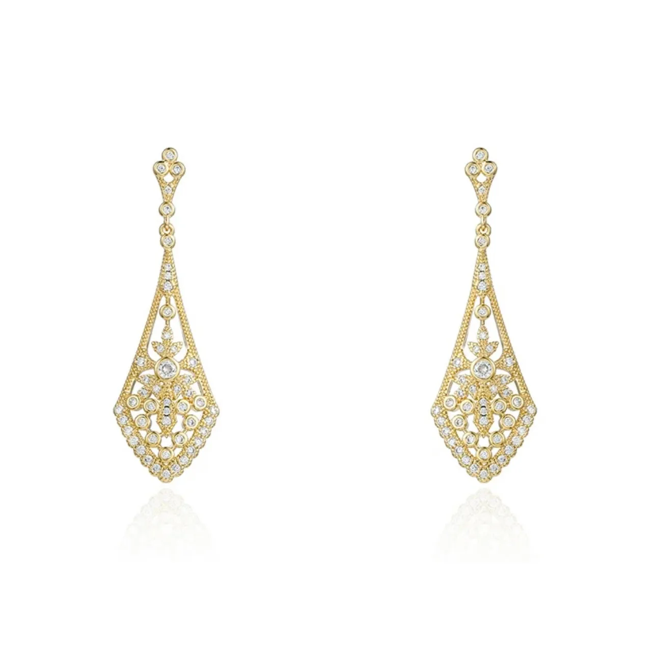 Gold Art Deco Cubic Zirconia CZ Crystal Drop Earring