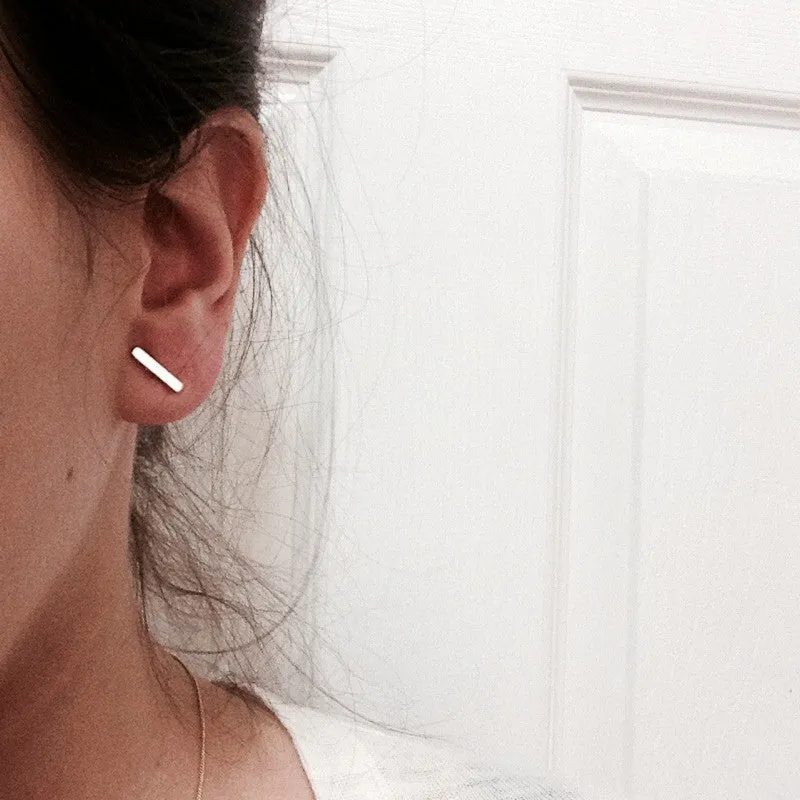 Gold-Dipped Mini Bar Studs with Chain Earrings