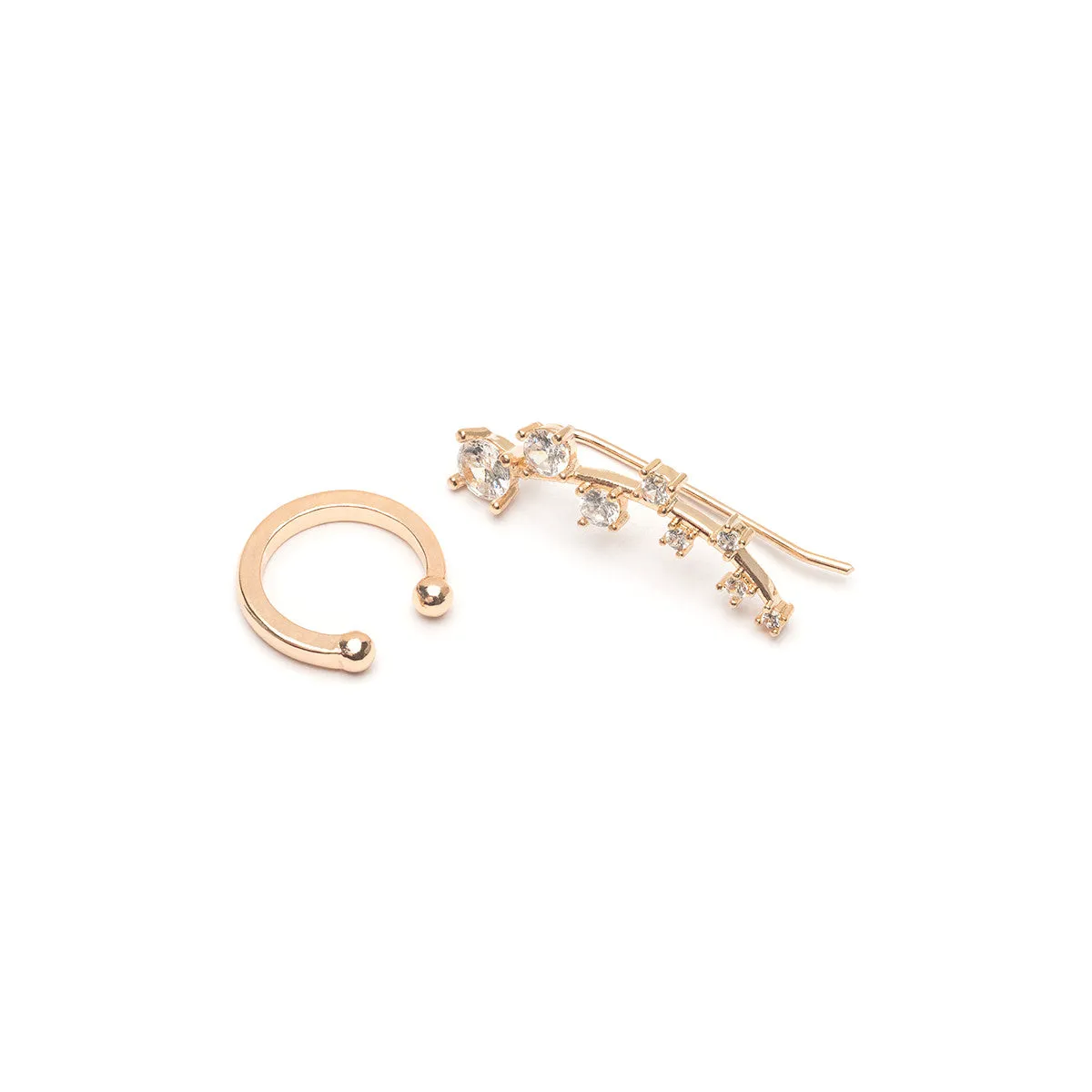 Gold Ear Cuff And Crystal Single Ear Climber Set