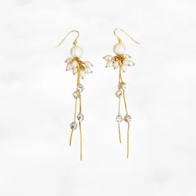 Gold Pearl Tassel Earrings