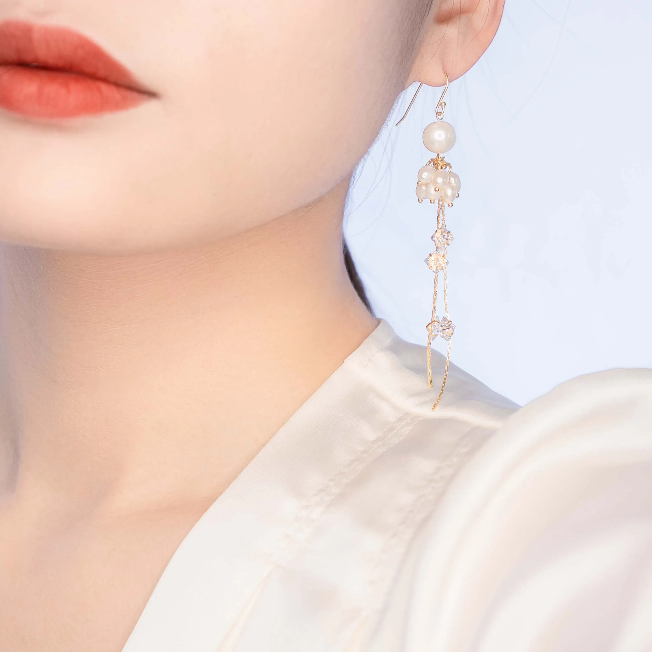 Gold Pearl Tassel Earrings