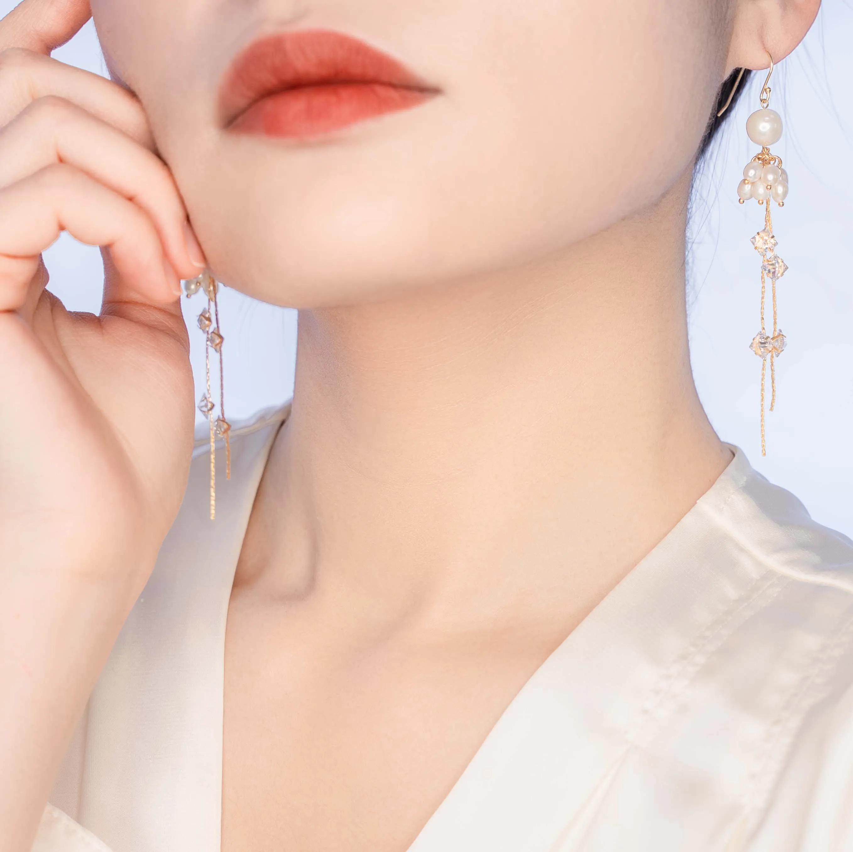 Gold Pearl Tassel Earrings