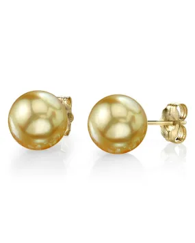 Golden South Sea Pearl Stud Earrings, 13.0-14.0mm