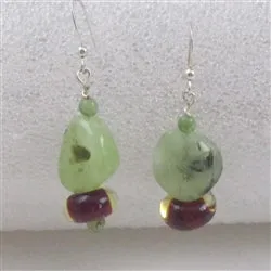 Green Tourmilated Quartz and Lampwork Glass Bead Earrings