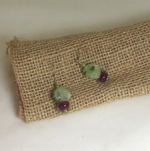 Green Tourmilated Quartz and Lampwork Glass Bead Earrings