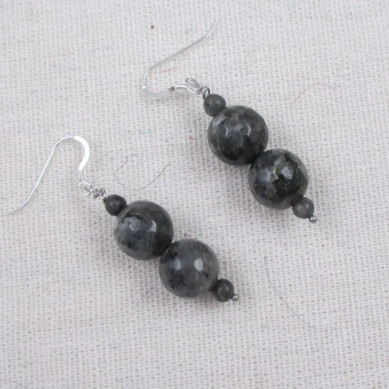 Grey Gemstone Beaded Drop Earrings