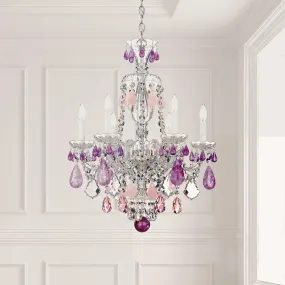 Hamilton Rock Crystal 6 Light Silver Chandelier with Amethyst & Rose Rock Crystals