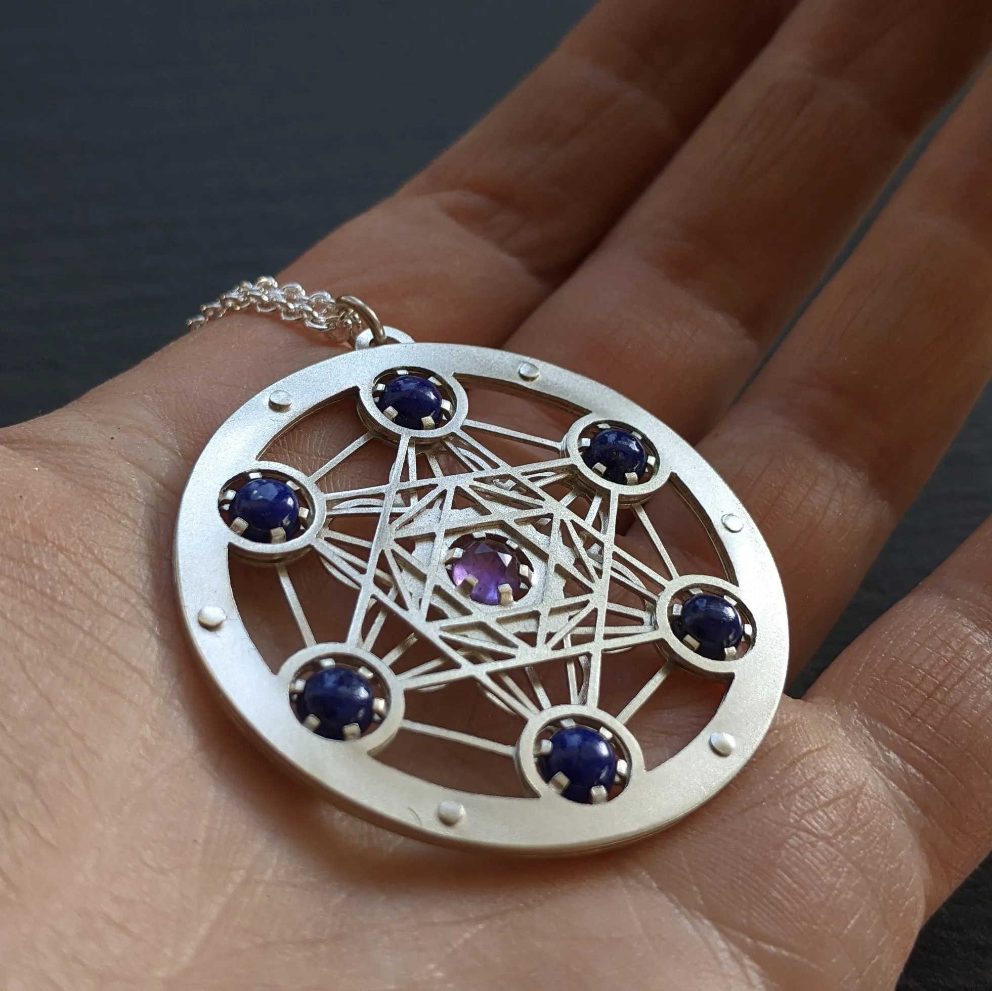 Handcut Metatron's Cube Seven Gem Pendants