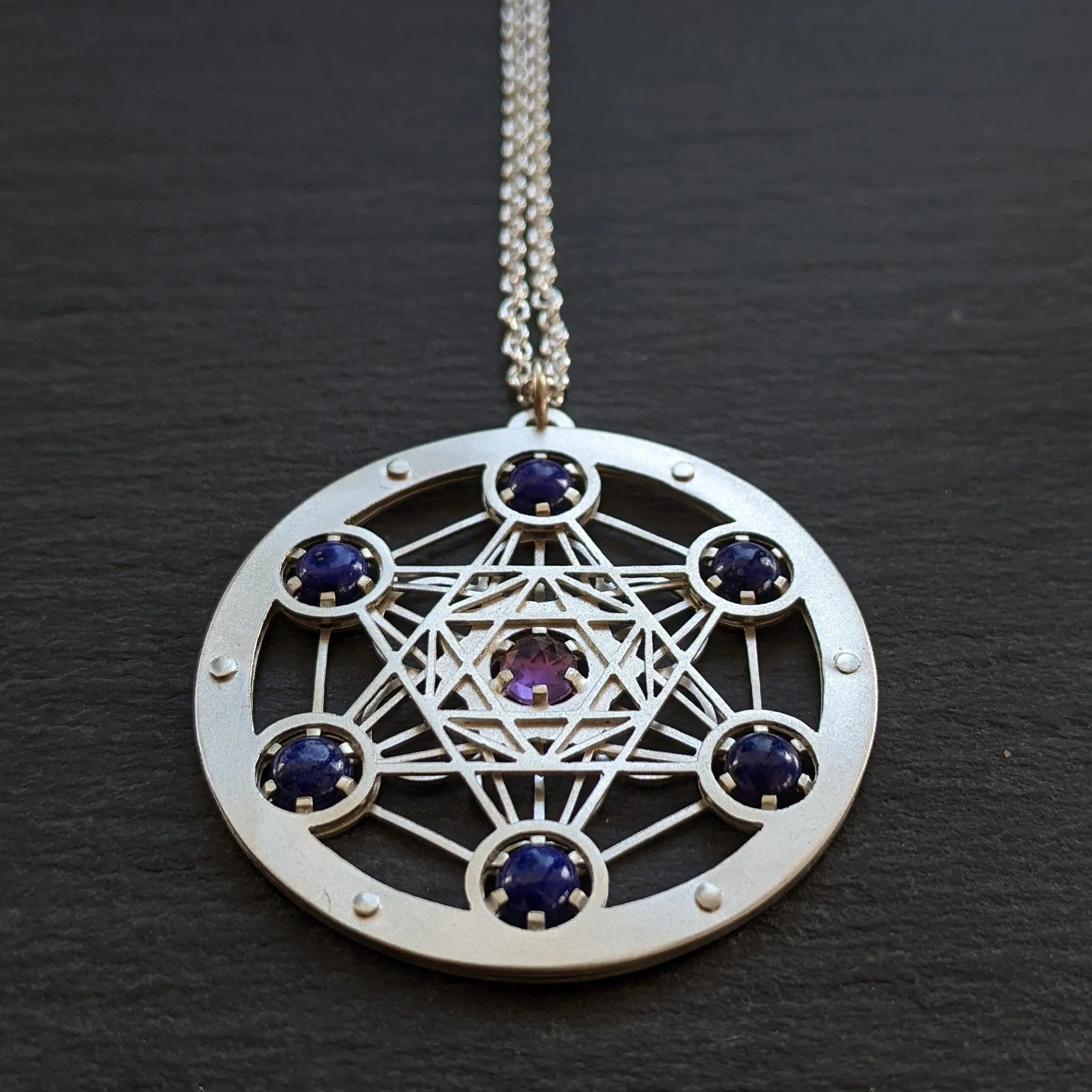 Handcut Metatron's Cube Seven Gem Pendants