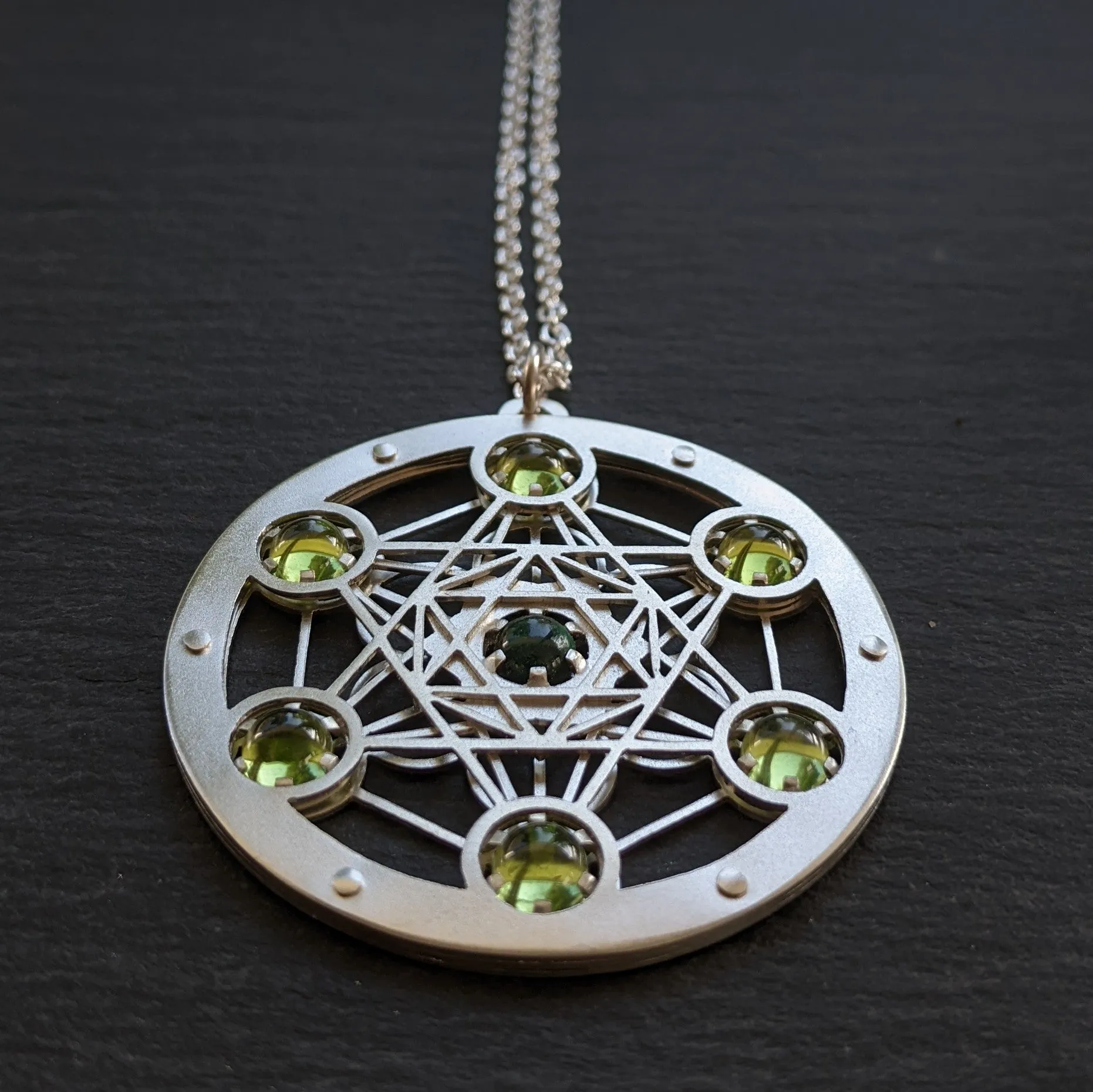 Handcut Metatron's Cube Seven Gem Pendants