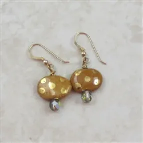 Handmade Kazuri Earrings in Honey and Gold Kazuri Beads