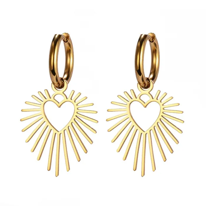 Heart Sun Pendant Drop Earrings